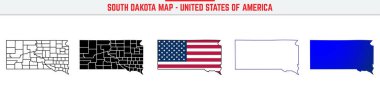 Düzenlenebilir vuruş ikonlu Güney Dakota Haritası. Güney Dakota State ince çizgi ikonu, Güney Dakota harita vektör illüstrasyonu, Güney Dakota, SD siluet vektör haritası