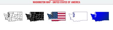 Düzenlenebilir vuruş ikonlu Washington Haritası. Washington State ince çizgi ikonu, Washington harita vektör çizimi, Washington, WA siluet vektör haritası