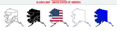 Düzenlenebilir vuruş ikonlu Alaska Haritası. Alaska State ince çizgi ikonu, Alaska harita vektör illüstrasyonu, Alaska, AK mavi siluet vektör haritası