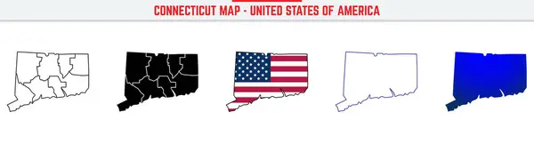 Connecticut Haritası 'nda düzenlenebilir vuruş simgesi. Connecticut State ince çizgi ikonu, Connecticut harita vektör illüstrasyonu, Connecticut, CT mavi siluet vektör haritası