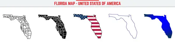 Düzeltilebilir vuruş ikonlu Florida Haritası. Florida State ince çizgi ikonu, Florida harita vektör illüstrasyonu, Florida, FL mavi siluet vektör haritası
