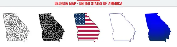 Düzenlenebilir vuruş ikonlu Georgia Haritası. Gürcistan Birleşik Devletleri ince çizgi ikonu, Gürcistan harita vektör ilüstrasyonu, Gürcistan, GA mavi siluet vektör haritası