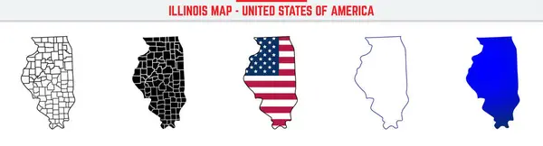 İnme ikonlu Illinois Haritası. Illinois State ince çizgi ikonu, Illinois harita vektör çizimi, Illinois, IL mavi siluet vektör haritası