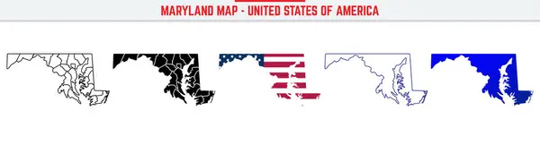 Maryland Haritası 'nda düzenlenebilir vuruş simgesi. Maryland State ince çizgi ikonu, Maryland harita vektör çizimi, Maryland, MD mavi siluet vektör haritası