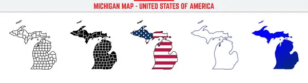 Düzenlenebilir vuruş ikonlu Michigan Haritası. Michigan State ince çizgi ikonu, Michigan harita vektör illüstrasyonu, Michigan, MI mavi siluet vektör haritası