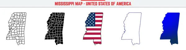 Düzenlenebilir vuruş simgesiyle Mississippi Haritası. Mississippi Eyaleti ince çizgi ikonu, Mississippi harita vektör çizimi, Mississippi, MS mavi siluet vektör haritası