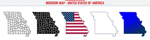 Missouri Haritası ve düzenlenebilir vuruş simgesi. Missouri ABD Eyaleti ince çizgi simgesi, Missouri harita vektör çizimi, Missouri, MO mavi siluet vektör haritası