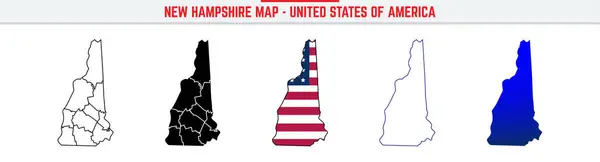 Düzenlenebilir vuruş ikonlu New Hampshire Haritası. New Hampshire ABD Eyaleti ince çizgi ikonu, New Hampshire harita vektör illüstrasyonu, New Hampshire, NH silüet vektörü ma