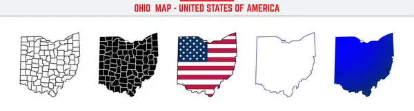 Ohio Haritası 'nda düzenlenebilir vuruş simgesi. Ohio State ince çizgi ikonu, Ohio harita vektör çizimi, Ohio, OH siluet vektör haritası