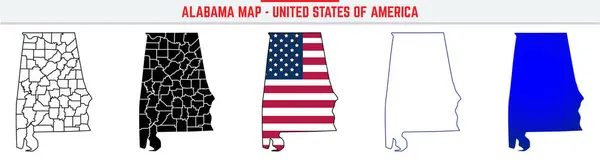 Düzenlenebilir vuruş ikonlu Alabama Haritası. Alabama Eyaleti ince çizgi ikonu, Alabama harita vektör illüstrasyonu, Alabama, AL mavi sihouette vektör haritası