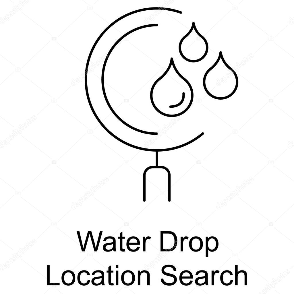 This icon represents the concept of finding water sources, tracking water availability, or monitoring water quality within specific locations. It symbolizes sustainable water management, navigation to water sources, and smart environmental tracking.