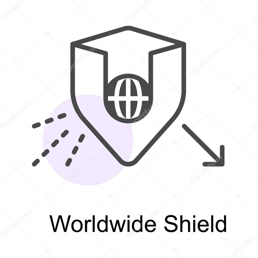 An icon depicting global security measures and protection strategies against cyber and physical threats.
