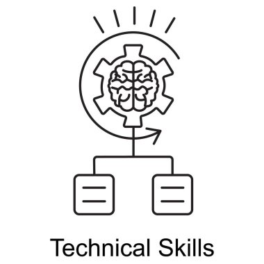 Kodlama, mühendislik ve bilişim gibi teknik alanlarda gerekli pratik bilgi ve becerileri temsil eden vites, araçlar veya devre elemanlarından oluşan bir minimalist çizgi tarzı ikon. Portföyler, bilgi grafikleri veya eğitim modülleri için ideal.