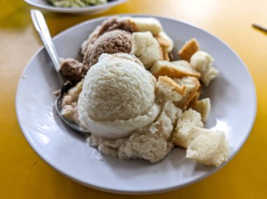 Çeşitli tatlarda hindistan cevizli süt dondurması, kremalı ve dondurulmuş yaz tatlısı. Bir kasede birkaç kepçe buz.