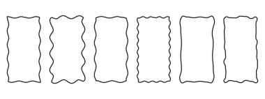 Dikdörtgen deniz tarağı ve dalgalı çerçeve seti. Popüler, modaya uygun bir sınır. Beyaz arkaplanda vektör illüstrasyonu.