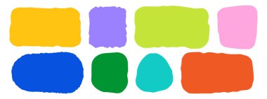 Tırnak içinde çizilmiş bir dizi tırnak içinde. Boş konuşma baloncukları. Renkli metin kutuları. Düz vektör beyaz arkaplanda izole edilmiş illüstrasyon