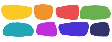 Elle çizilmiş organik dikdörtgenler. Vektör geometrik şekiller. Renkli konuşma baloncukları. Beyaz arkaplanda vektör illüstrasyonu.