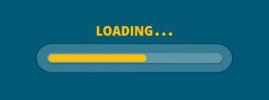 Çubuk işlem simgesini yükle. Yükle ya da indir. Mobil uygulama ya da web sitesinin parlak sarı bir unsuru. Sahneyi güncelle. Ön yükleme için bekliyorum. Mavi arkaplanda vektör grafikleri.