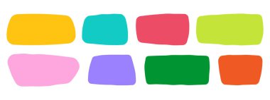 Elle çizilmiş organik dikdörtgenler. Vektör geometrik şekiller. Renkli konuşma baloncukları. Beyaz arkaplanda vektör illüstrasyonu.