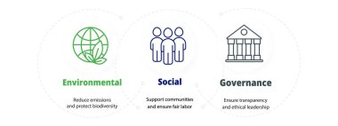 ESG sembolü, iş büyümesi ve yatırım raporu için infografik düzenle belirlendi. Temiz ve modern bir şablonda çevre ve sosyal kriterler.