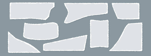 Torn Paper Set with Texture Edges White Ripped Sheets, Scrap Notes, and Grunge Borders for Collage, Banner, or Poster Design. Vector