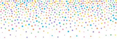 Oyuncu Polka Dot Frame. Renkli Düşen Konfeti Çocuk Partiler ve Doğum Günü Davetiyeleri Sınırı. Vektör arkaplanı