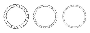 Tasarım ve Dekoratif Kullanımlar için Çizgi Dış Hatlar Biçiminde Dairesel Halat Çerçeveleri Koleksiyonu. Vektör.