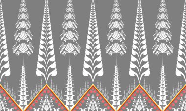 Bu resim geleneksel bir Tayland tekstil desenini gösteriyor geometrik elmaslar, çiçek motifleri ve karmaşık detaylar mavi, sarı, kırmızı ve beyaz, zengin kültürel mirası yansıtıyor..