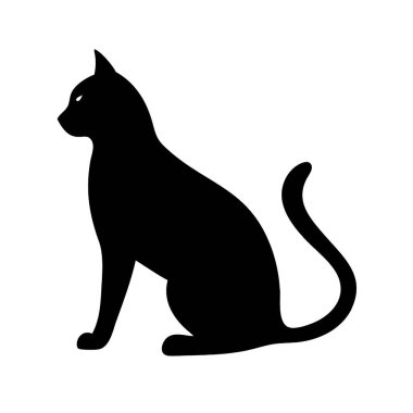 Beyaz arka planda siyah bir kedi yavrusunun silüeti.