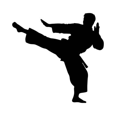 Karate kimonolu bir adamın silueti. beyaz arkaplanda izole