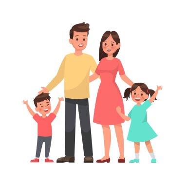 Küçük çocukları olan mutlu bir aile. Ebeveynler ve çocuklar. vektör illüstrasyonu