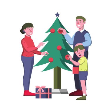 Baba ve oğul Noel 'i hediyelerle kutluyorlar.