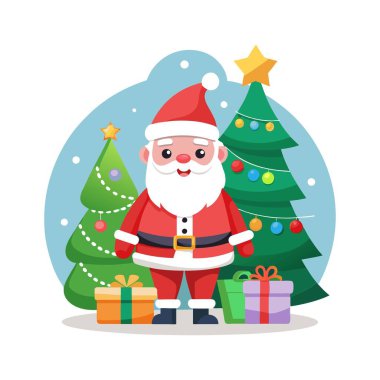 Noel Baba ve Noel ağacı ve vektör illüstrasyon tasarımı hediyeleri.