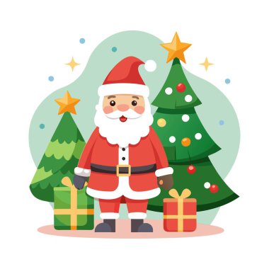 Noel Baba, Noel ağacı, vektör, illüstrasyon