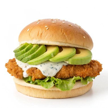 Beyaz arka planda balıklı leziz taze hamburger, yakın plan.