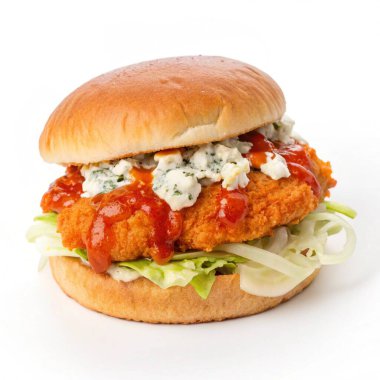 Domates soslu ve peynirli tavuk burger.
