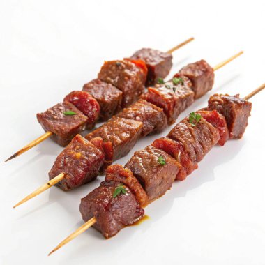 Beyaz arka planda lezzetli sığır kebabı