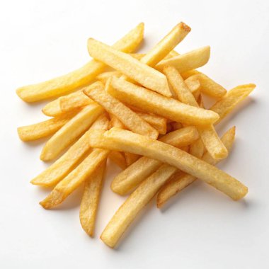 Patates şeklinde patates kızartması, beyazın üzerinde izole edilmiş.