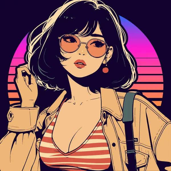 anime girl retro style tasarım vektörü 