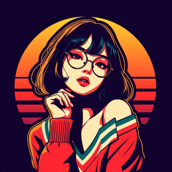 Güneş tasarım vektörlü kız retro tarzı arkaplan 