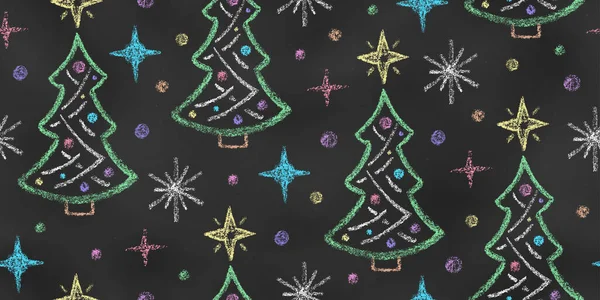 Patrón Sin Costuras Navidad Tiza Dibujado Árboles Año Nuevo Telón — Vector de stock