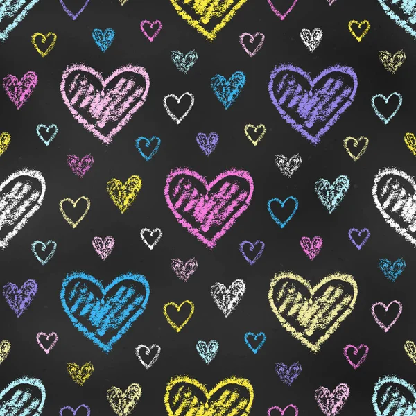 Seamless Pattern Chalk Drawn Sketches Tender Hearts Chalkboard Backdrop Stylized — Stock Vector