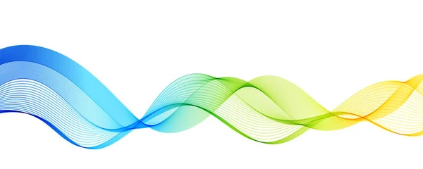 白色背景下透明的深蓝色 绿色和黄色波浪线 设计网站和登陆页面的创意线艺术 具有水平曲线线的模板 — 图库矢量图片