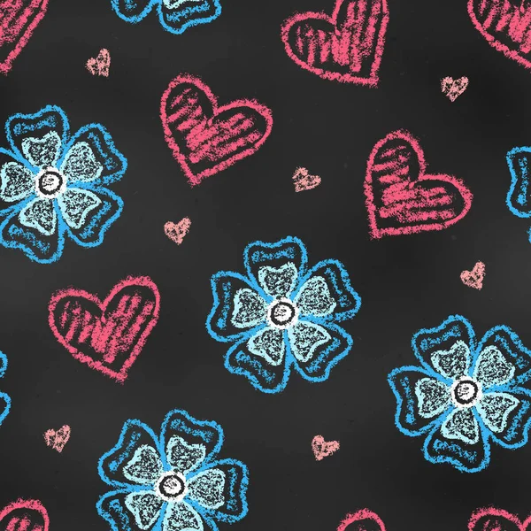 2015 Seamless Grunge Pattern Chalk Drawn Sketches Blue Flowers Red — 스톡 벡터