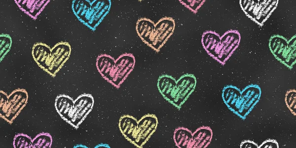 Seamless Grunge Pattern Chalk Drawn Σκιτσάρει Πολύχρωμες Καρδιές Στο Chalkboard — Διανυσματικό Αρχείο