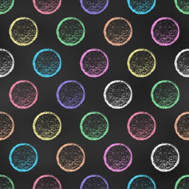 Kusursuz Grunge Kireç Şablonu Kara Tahtaya Çizilmiş Polka Noktaları. Simmetrik Soyut Yazdırma.