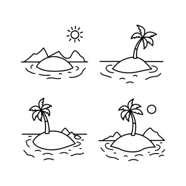 Hindistan cevizi palmiyeleri ile günbatımı sembolü ada resmi basit tasarım