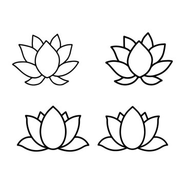 Bir dizi nilüfer çiçeği ikonu. Düz ve düz sanat tarzı. Vektör illüstrasyonu beyaz arkaplanda izole edildi