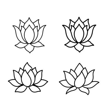 Bir dizi nilüfer çiçeği ikonu. Düz ve düz sanat tarzı. Vektör illüstrasyonu beyaz arkaplanda izole edildi