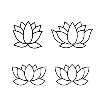 Bir dizi nilüfer çiçeği ikonu. Düz ve düz sanat tarzı. Vektör illüstrasyonu beyaz arkaplanda izole edildi